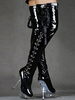Bottes sexy à talons hauts bout rond à lacets fermeture éclair talon aiguille Rave Club cuissardes noires sur les bottes au genou