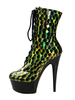 Bottes sexy à talons hauts bout rond fermeture éclair géométrique talon aiguille Rave Club cuissardes noires