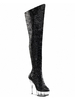 Bottes sexy à talons hauts bout rond fermeture éclair paillettes à pois talon aiguille Rave Club cuissardes cuissardes noires