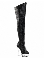 Bottes sexy à talons hauts bout rond fermeture éclair paillettes à pois talon aiguille Rave Club cuissardes cuissardes noires