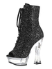 Bottes sexy à talons hauts bout rond fermeture éclair paillettes géométriques gobelet talon Rave Club cuissardes noires