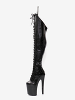 Bottes sexy à talons hauts bout rond fermeture éclair talon aiguille bottes noires hautes pour pole dance bottes au-dessus du genou