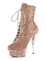 Bottes sexy à talons hauts Champagne bout rond fermeture éclair paillettes géométrique talon aiguille Rave Club cuissardes
