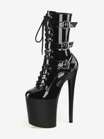 Bottes sexy à talons hauts et bout rond à lacets et talons aiguilles pour pole dance bottes noires hautes au-dessus du genou