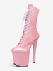 Bottes sexy à talons hauts et bout rond à lacets et talons aiguilles pour pole dance cuissardes roses bottes au-dessus du genou