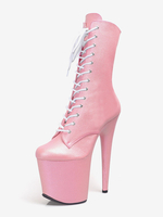 Bottes sexy à talons hauts et bout rond à lacets et talons aiguilles pour pole dance cuissardes roses bottes au-dessus du genou