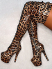Bottes sexy à talons hauts et plateformes léopard à bout rond et lacets à talons aiguilles pour pole dance
