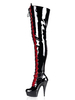 Bottes sexy à talons hauts Fermeture à glissière à bout rond Détails en métal Talon aiguille géométrique Rave Club Cuissardes Bottes noires sur le genou