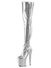 Bottes sexy à talons hauts Fermeture à glissière à bout rond Détails en métal Talon aiguille géométrique Rave Club Cuissardes Cuissardes argentées Cuissardes