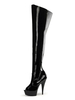 Bottes sexy à talons hauts noirs bout rond noir Stiletto sur les bottes au genou pour les femmes