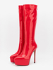 Bottes sexy argentées à plateforme bout pointu talon aiguille bottes mi-mollet pour femmes