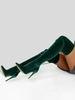 Bottes sexy au-dessus du genou en velours vert bottes à talons hauts et bout pointu