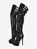Bottes sexy au dessus du genou plateforme découpée détail de boucle talons hauts cuissardes grande taille
