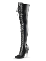 Bottes sexy femme noir en PU à lacets talon haut bout pointu