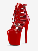 Bottes sexy grande taille bout rond fermeture éclair boucle illustration talon aiguille découpé chaussures de danse pôle