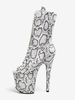Bottes sexy pour femmes à bout ouvert à lacets imprimé serpent talon aiguille Pole Dancing bottes hautes argentées au-dessus du genou