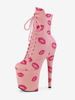 Bottes sexy pour femmes à bout rond à lacets et talons aiguilles pour pole dance bottes hautes roses au-dessus du genou
