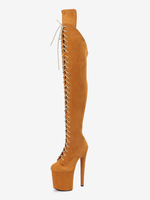 Bottes sexy pour femmes bout rond fermeture éclair talon aiguille bottes hautes orange pour pole dance bottes au-dessus du genou