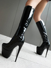 Bottes sexy pour femmes plateforme noire bout rond talon aiguille bottes hautes