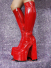 Bottes sexy rouges à plateforme vernie en PU à talons épais et bottes hautes
