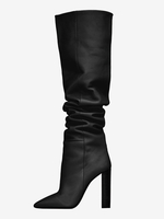 Bottes souples en daim kaki bout pointu talons épais bottes hautes chaussures