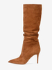 Bottes souples en daim marron à bout pointu et talon aiguille bottes mi-mollet