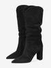 Bottes souples en daim noires bout pointu talon épais mi-mollet