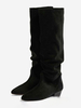 Bottes souples en daim pour femmes bottes mi-longues plates à bout rond