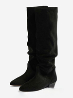 Bottes souples en daim pour femmes bottes mi-longues plates à bout rond