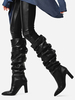 Bottes souples noires en cuir Synthétique pour femmes à bout pointu noir à talon épais au genou