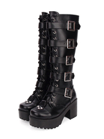 Bottes Steampunk Lolita en cuir Synthétique à bout rond Chaussures Lolita noires Déguisements Halloween