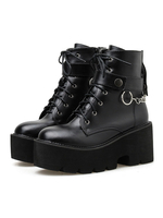 Bottes Steampunk Lolita en cuir Synthétique à bout rond Chaussures Lolita noires Déguisements Halloween