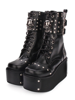 Bottes Steampunk Lolita en cuir Synthétique à bout rond Chaussures Lolita noires Déguisements Halloween