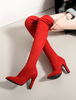Bottes Stretch Femmes 2021 Bout Pointu Talon Haut Bottes Au-dessus de Genou Rouge Cuissardes
