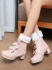 Bottes Sweet Lolita Bout Rond Nœuds Noirs Talon Chunky Bottes Lolita