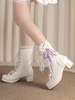 Bottes Sweet Lolita Cuir PU Arcs Volants Bout Rond Chaussures Lolita Blanches