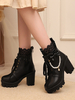 Bottes Sweet Lolita en cuir PU avec lacets et nœuds bout rond chaussures Lolita noires