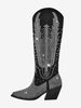 Bottes western noires à bout pointu et strass bottes plates hautes au genou