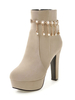 Bottine femme à bout amande et talons épais en cuir poncé unicolore ornement métallique Boots