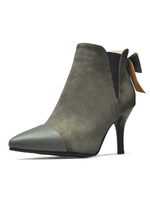 Bottine femme à bout pointu et petits talons en micro daim unicolore avec noeud Boots
