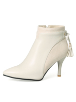 Bottine femme à bout pointu et talons aigus en micro daim unicolore avec frange Boots