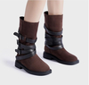 Bottines à boucle marron foncé pour femmes bottines à bout rond et talon épais