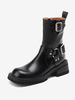 Bottines À Boucle Noire Femmes Bottes En Cuir Pu À Bout Rond Talon De Chiot