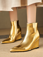 Bottines À Bout Pointu Bottes Talon Compensé Pour Femme En Or