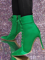 Bottines à bout pointu et talon aiguille vertes pour femmes