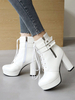 Bottines à bout rond blanches pour femmes Bottines à talon épais