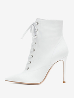 Bottines à lacets blanches pour femmes bottines à bout pointu et talon aiguille