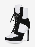 Bottines à lacets et bout rond pour femme style patchwork talons hauts