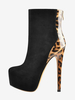 Bottines à lacets léopard pour femmes bottes à fermeture éclair en cuir PU bout rond talon aiguille