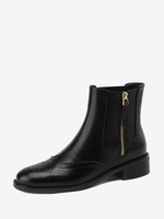 Bottines à lacets noires en cuir de vache femmes bout rond fermeture éclair